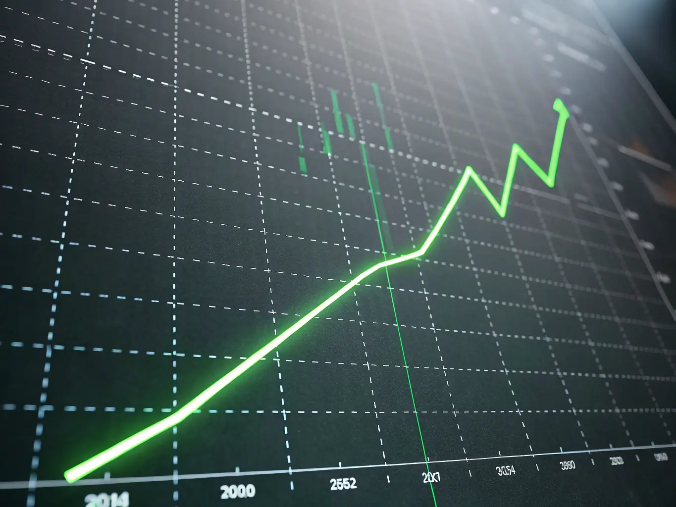A graph showing business growth over time, visualized with upward-trending lines and positive indicators, representing the impact of data analytics on business performance.