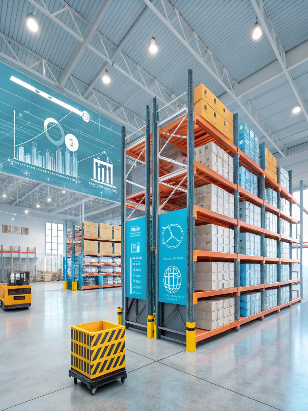 A visually appealing image showcasing optimized inventory levels in a warehouse, emphasizing the reduction of both overstocking and stockouts.